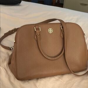 Tory Burch Brown Leather Satchel with Adjustable Strap